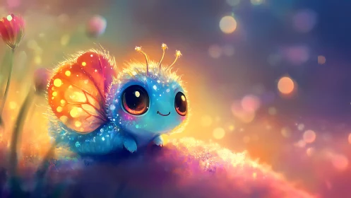 Starlit cuddlebug with glowing wings in dreamy meadow dusk.