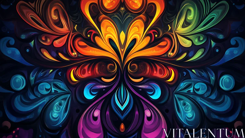 Symmetrical fractal bloom in multicolor abstract digital painting.