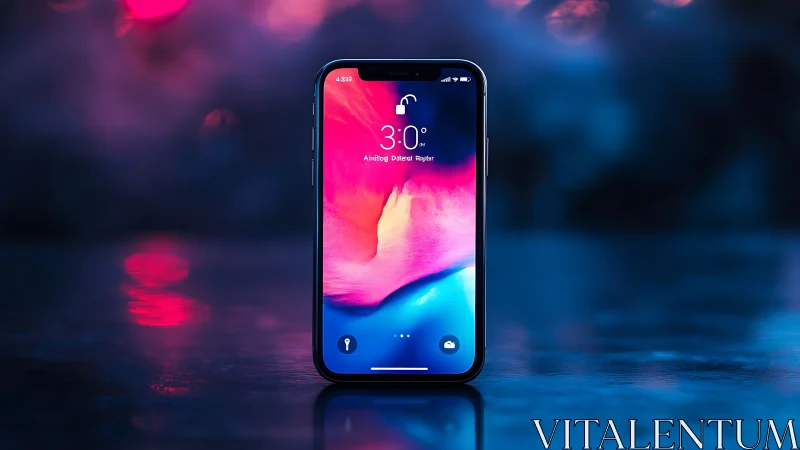 Vibrant iOS Smartphone with Liquid Gradient Wallpaper and Neon Bokeh