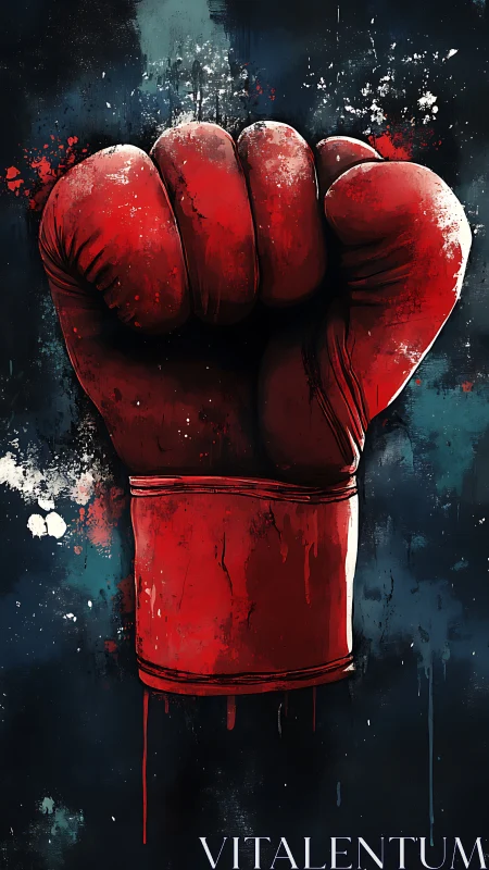 Red boxing glove strikes with raw power and artistic intensity