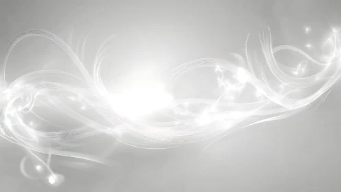 Abstract white light waves on soft gray background, digital style.