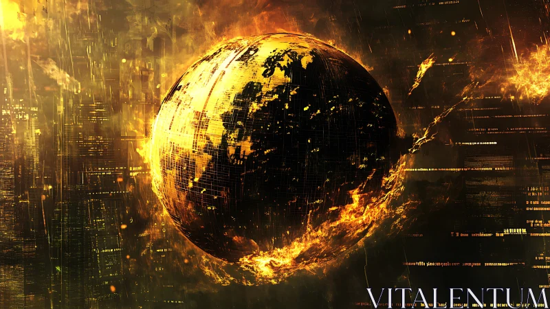 Spherical globe disintegrates within a dense digital matrix