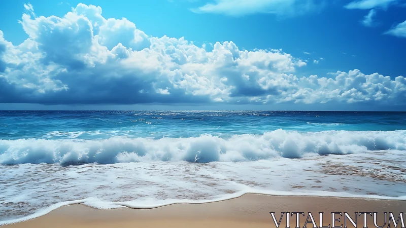 Gentle ocean waves rolling onto a bright, inviting shore.