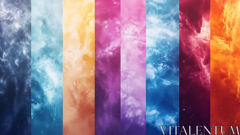 Striped nebula columns quietly shuffle through cosmic hues