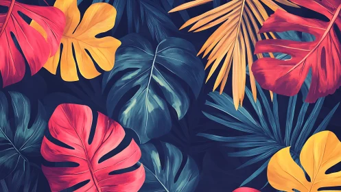 Neon jungle leaves whisper color secrets into midnight air