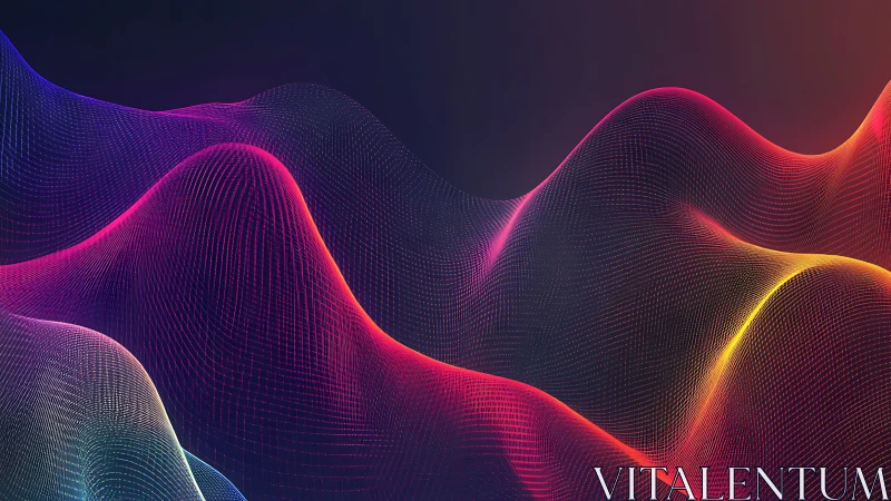 Parametric gradient mesh waves form neon topographic surface field