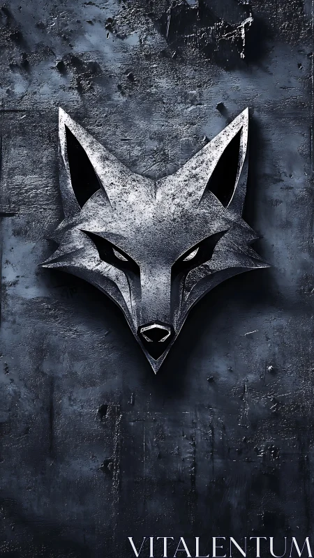 Sleek metallic fox emblem against a rugged steel wall.