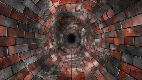 Brick Tunnel Perspective with Grunge Texture in Digital Art Style.