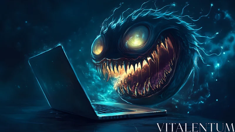 Hungry cyber phantom lunges from laptop’s electric glow
