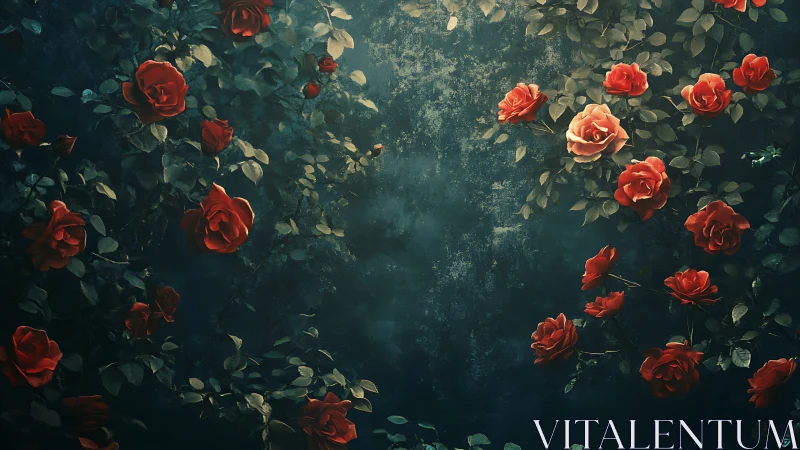 Red Roses in Misty Gardens.