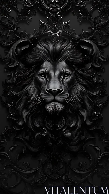 Midnight lion monarch carved from swirling obsidian shadows.