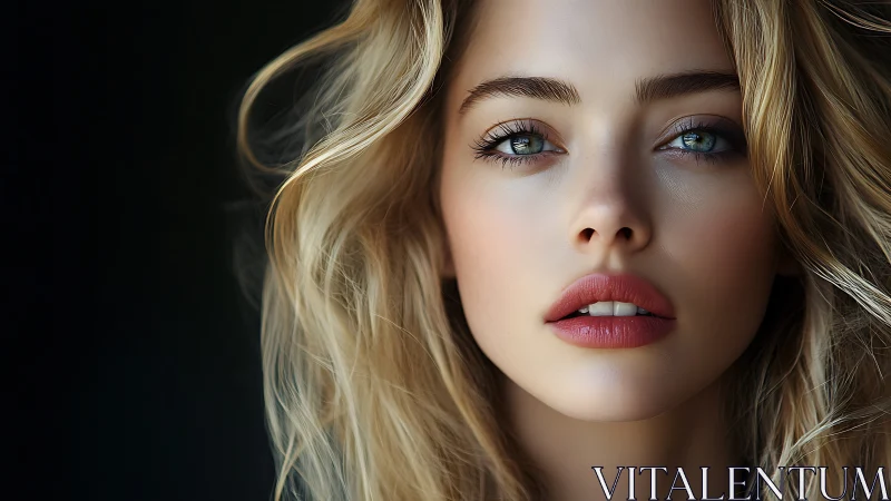 Close-up portrait of young woman with long blond hair.