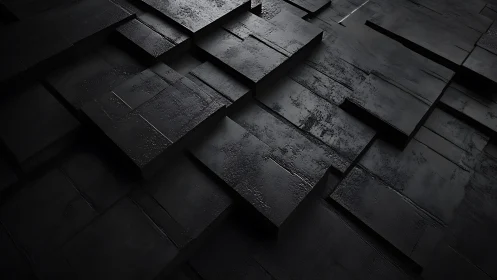 Abstract 3D Dark Geometric Blocks with Modern Minimalist Texture.