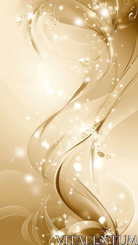 Golden luminous abstract ribbons with swirling light trails