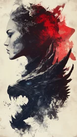 Warrior and dragon spirit merge in a crimson storm of power