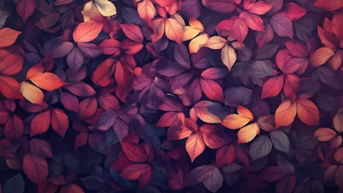 High saturation autumn foliage pattern with soft vignette lighting.