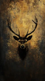 Golden dusk stag emerging from a deep textured night.