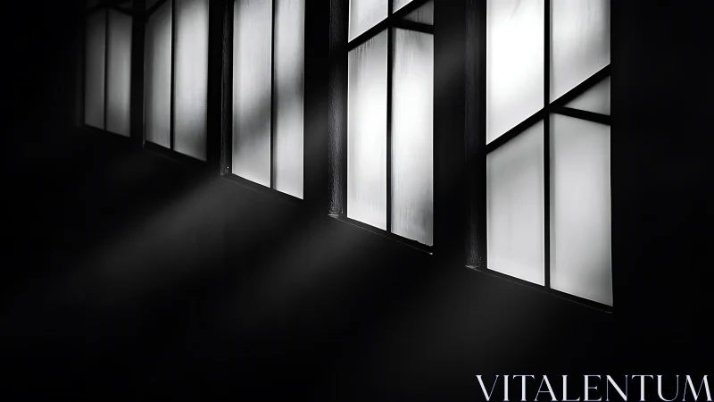 Geometric frosted windows casting soft beams of light.