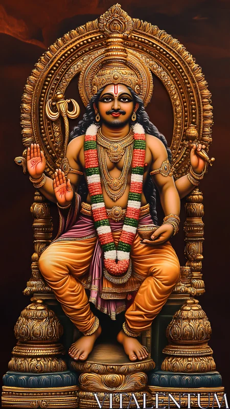Digital rendering depicts seated ornate Hindu deity figure