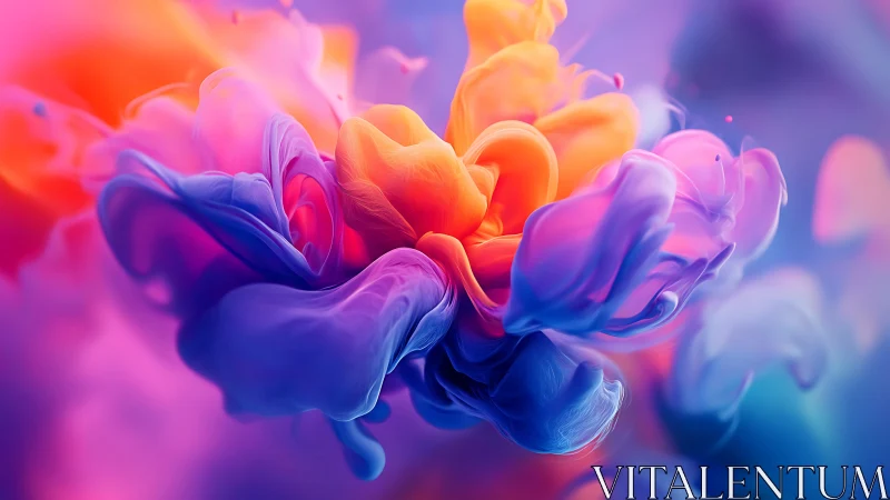 Multicolored fluid ink plumes in dynamic macro abstraction