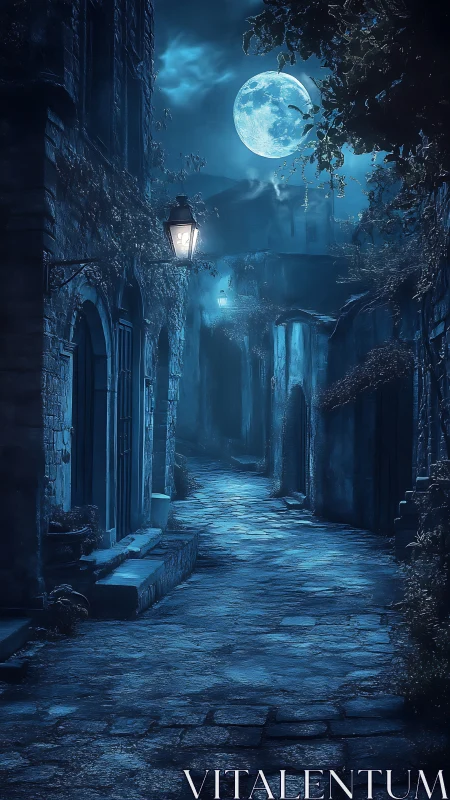 Moonlit cobblestones whisper secrets down the blue alley