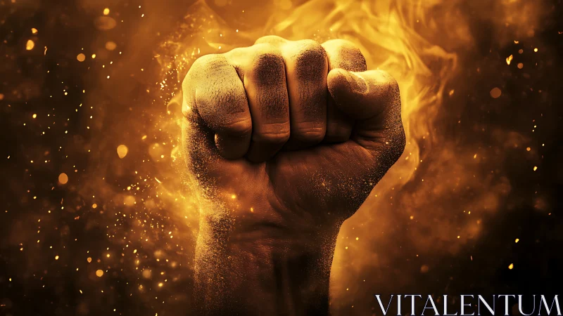 Clenched Fist Radiating Golden Energy and Power