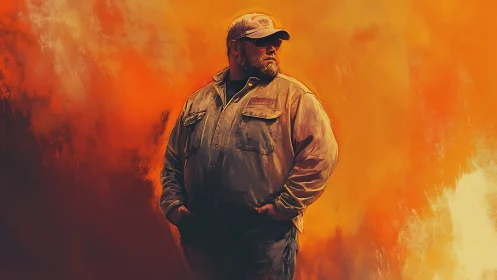 Middle aged man in jacket against vivid orange backdrop.