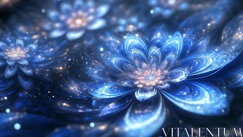Starlit fractal blossoms swirling through a cosmic tide.