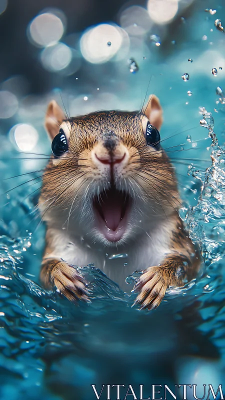 Tiny swimmer gasps in a glittering burst of blue water