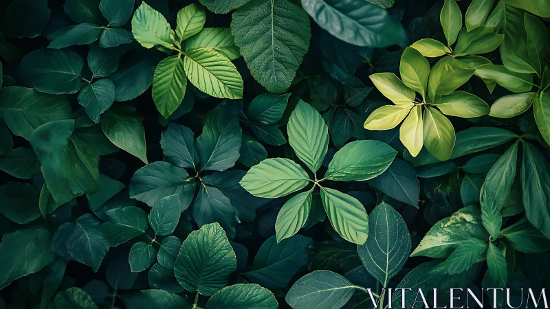 Lush layered foliage in deep teal and emerald gradient tones.