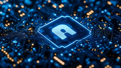 Neon circuitry crowns a glowing profile core of digital identity