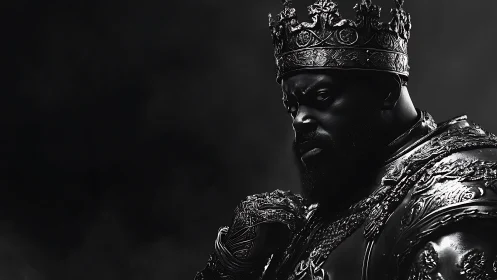 Monochrome regal portrait in high-contrast photorealism.