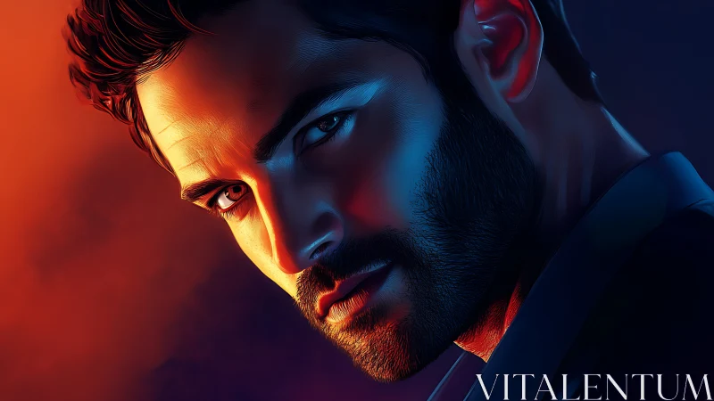 Cinematic male portrait in dual blue orange rim lighting