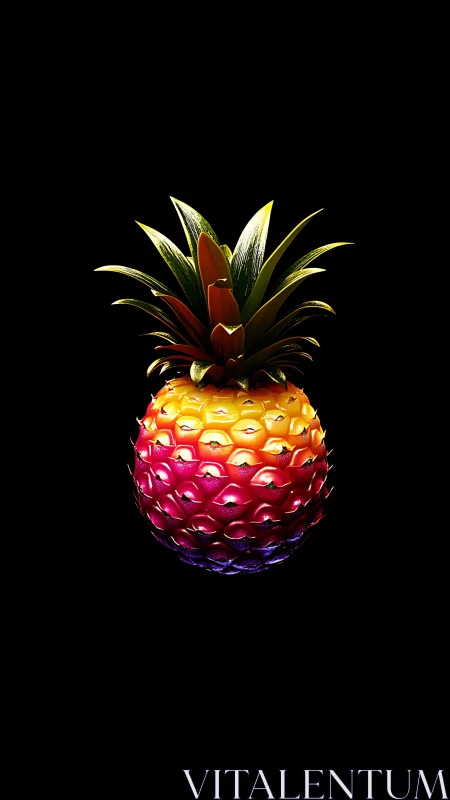 Multicolored pineapple rendering on black isolated background.