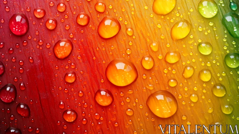 Rainbow droplets dancing across a glowing color field.