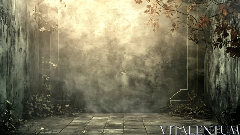 Abandoned concrete corridor dissolves into luminous atmospheric haze