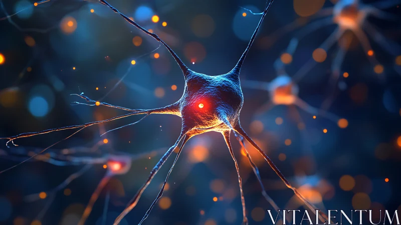 Luminous neuron glows in a cosmic, sci‑fi neural network space