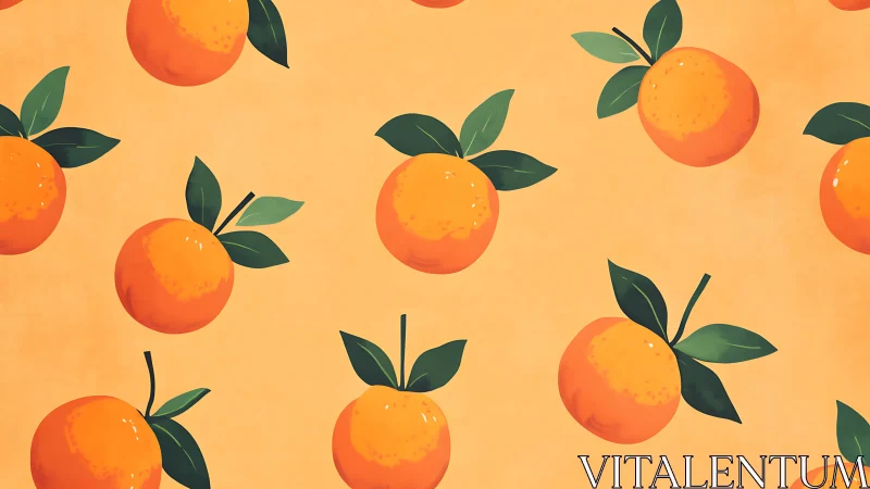 Digital painting of repeating orange fruit motif on pastel ground.