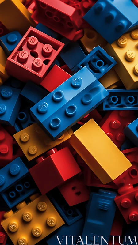 Colorful plastic interlocking bricks lie scattered in a pile