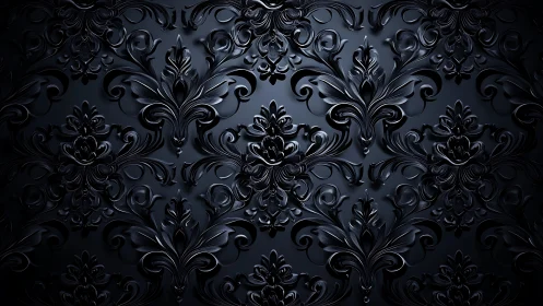 Dark embossed floral damask pattern with glossy depth.