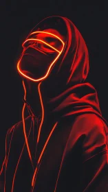 Neon-hooded wanderer leans into the glow of electric midnight