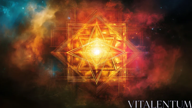 Radiant geometric star ignites within a cosmic nebula glow