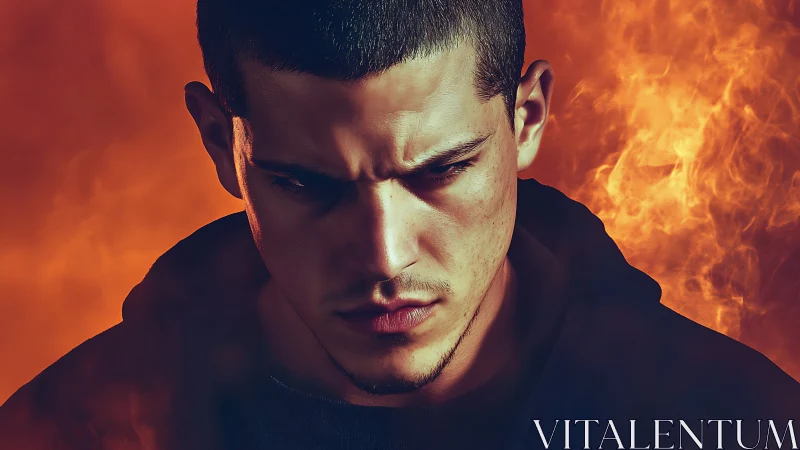 Intensity in the flames, a portrait charged with emotion.