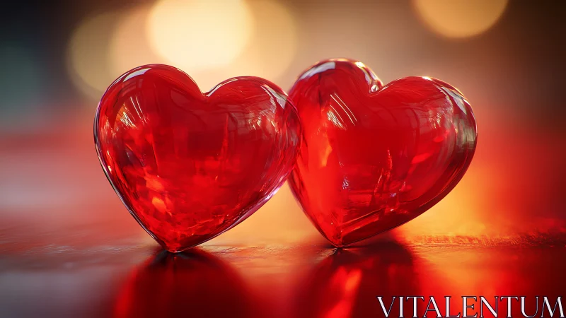 Twin Luminescent Hearts: Crystalline Volumetric Glass Forms in Warm Bokeh