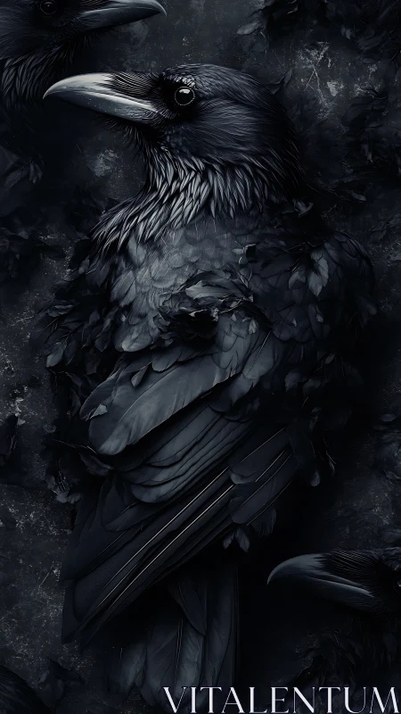 Digital rendering shows detailed profile of dark-feathered crow