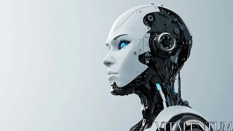 Side profile of humanoid robot with exposed inner mechanics.