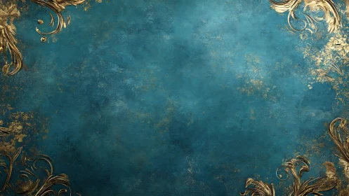 Teal textured backdrop with ornate gilded corner flourishes.