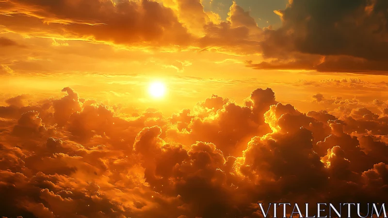 Radiant celestial sunset over sculpted cumulonimbus clouds.