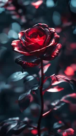 Illuminated Red Rose in Soft Ambient Light.