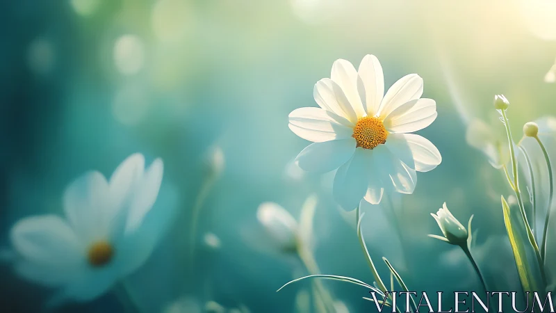 Sunlit Daisies Dancing Through Dreamy Turquoise Haze.
